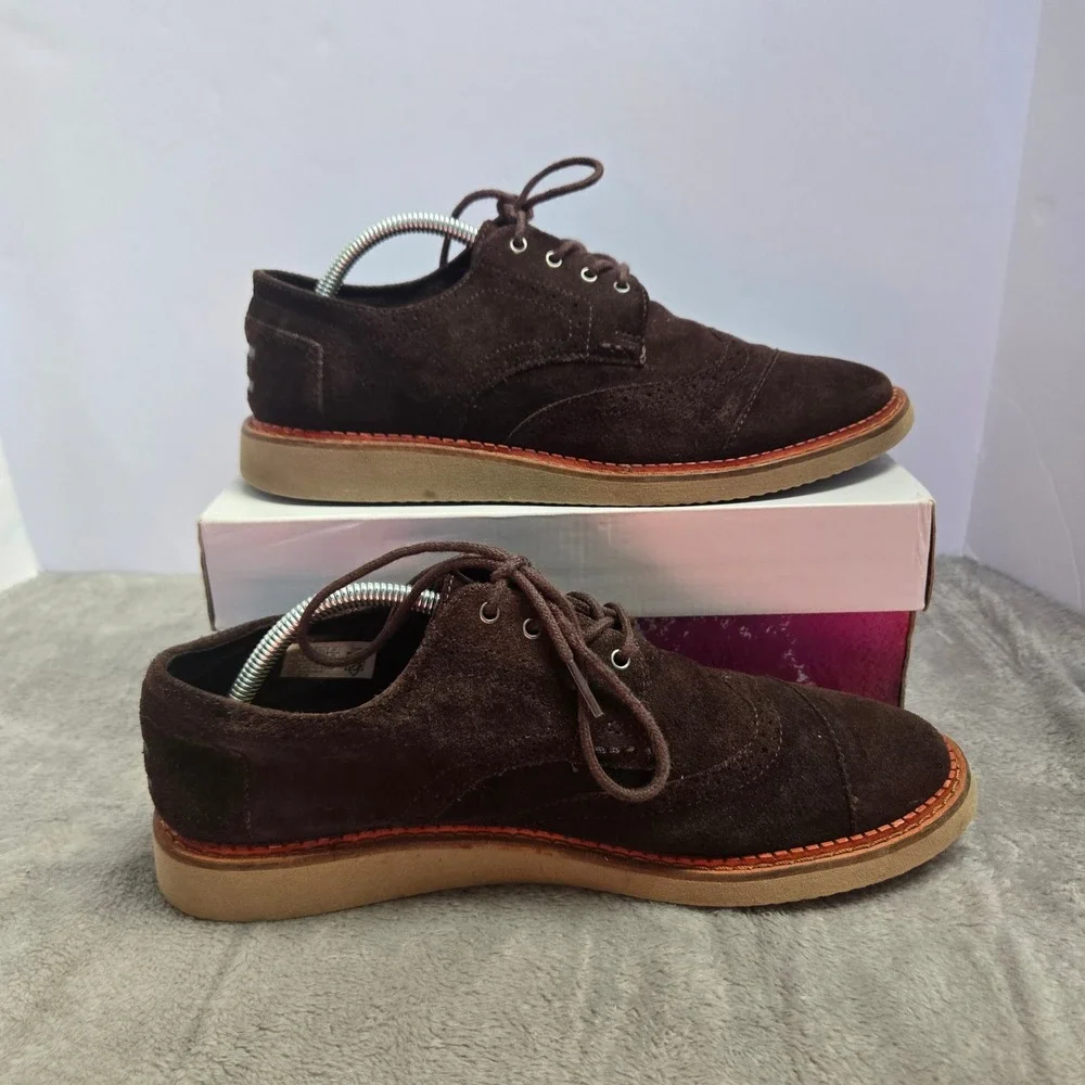 TOMS Mens Brogue Derby Shoes Dark Brown Suede Wingtip Lace Up 10009004 Size‎ 10